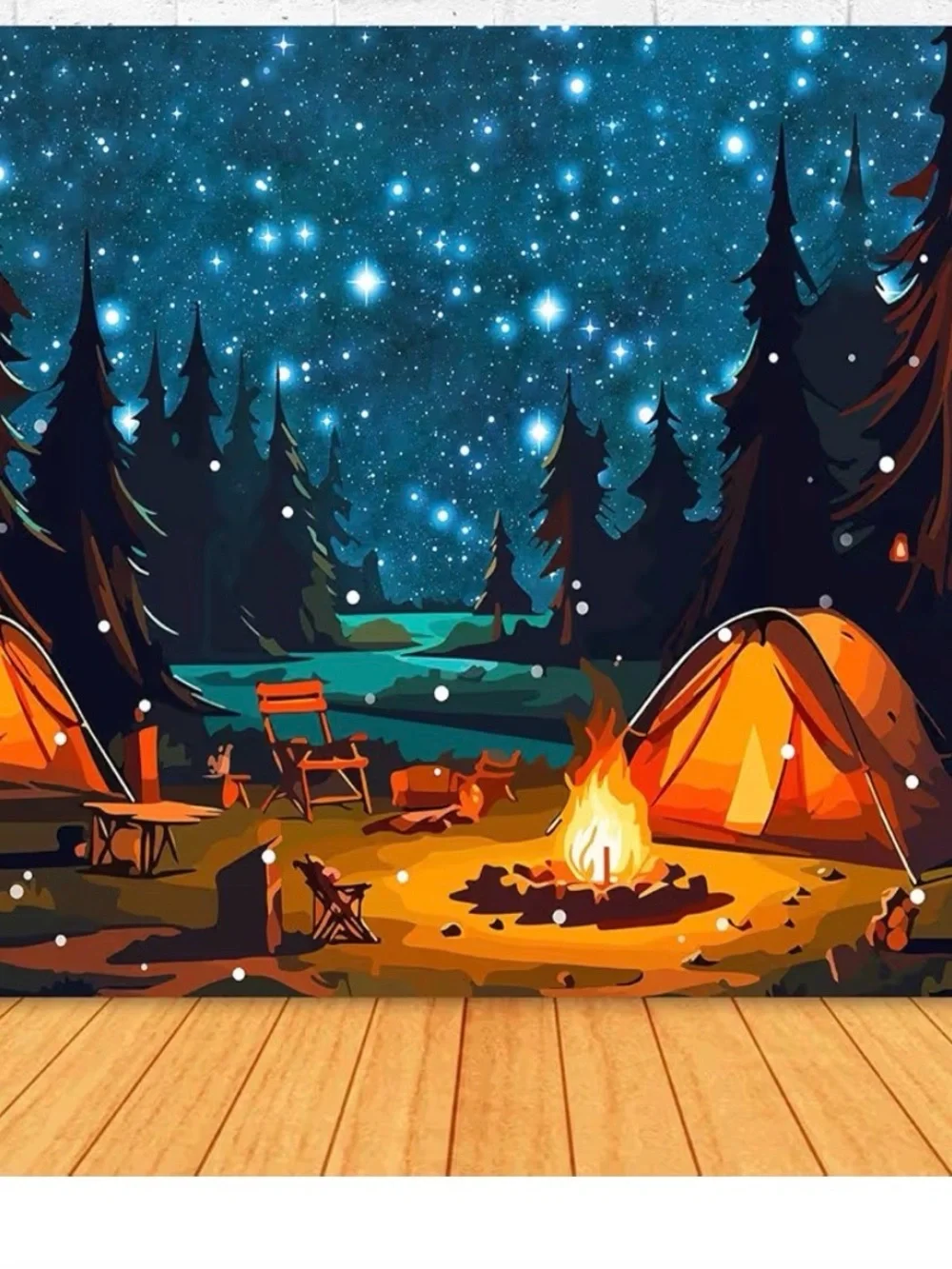 Starry Night Camping Backdrop Tapestry - Blue & Orange